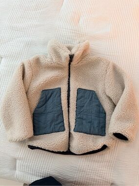 Zara Cream Sherpa Jacket with Dark Blue Pockets